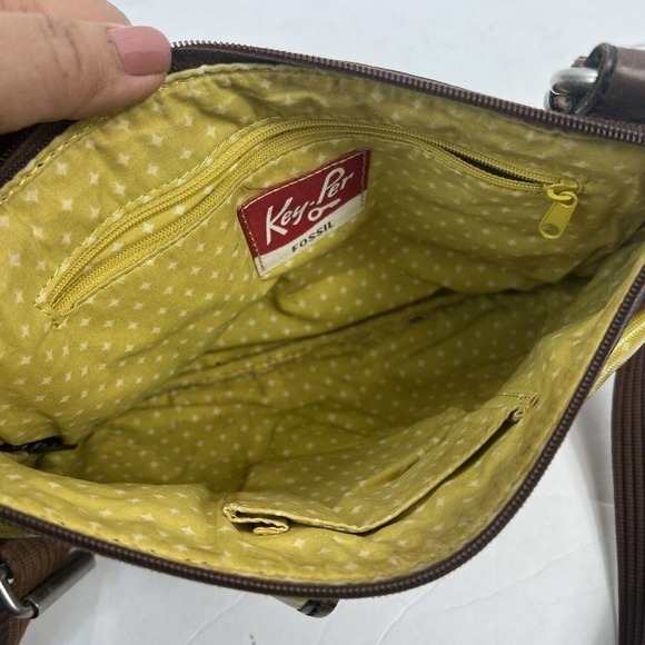 FOSSIL Key Per Coated Canvas Floral Crossbody Bag Red Yellow Turnlock - Picture 10 of 13